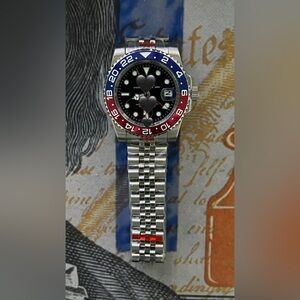 Men’s Luxury GMT Style Automatic Stainless Steel Watch “Pepsi” Colorway 41mm